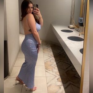 Blue Floral Open-Back Maxi Dress